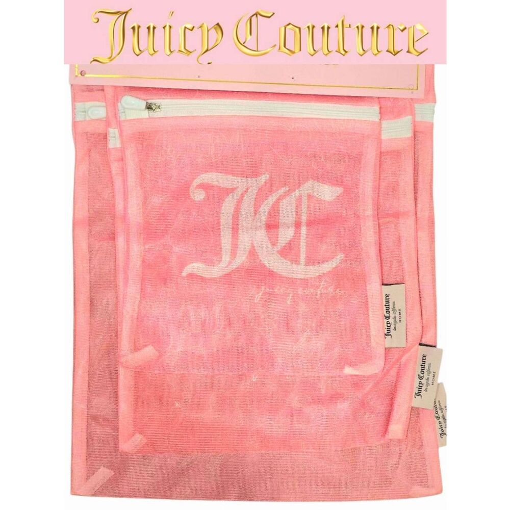 Juicy Couture Home JC Logo Hearts & Crowns Set of 3 Mesh Wash Bags